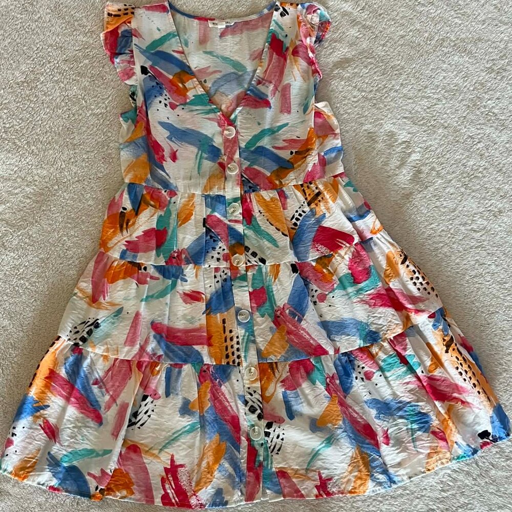 Blu Pepper Multicolor Tiered Sleeveless Mini Dress size Small - Picture 3 of 6